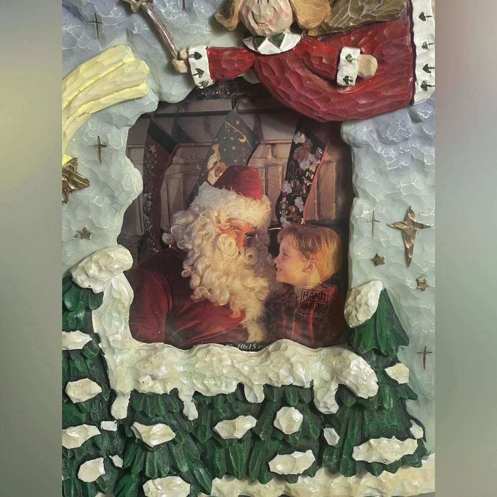 Vintage FIGI Flying Angel Christmas Photo Frame 4x6 Hand Painted 2000